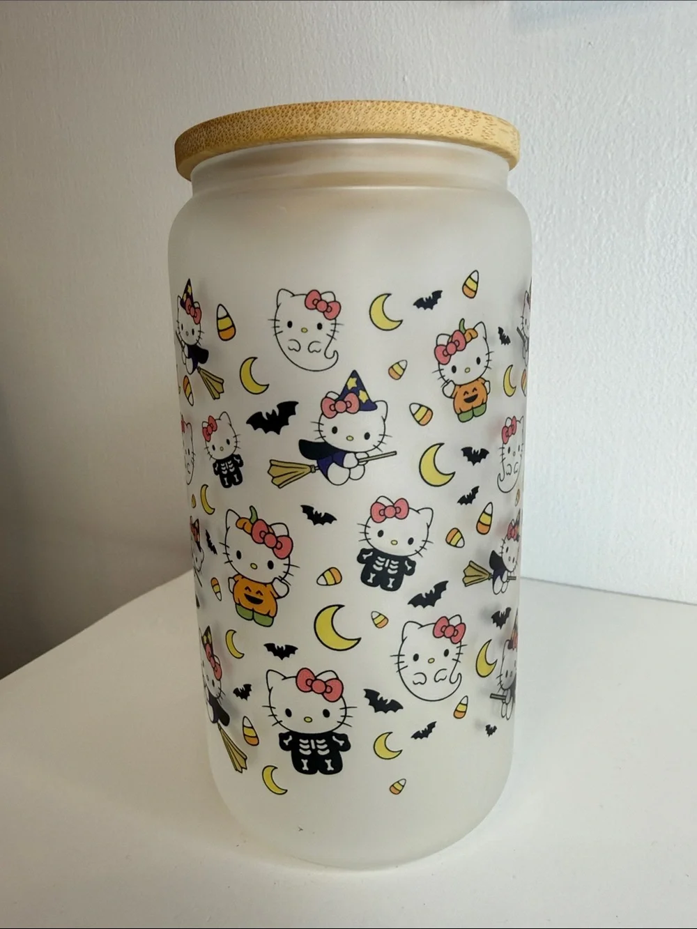 Hello Kitty Halloween Frosted Glass Can Tumbler with Bamboo Lid